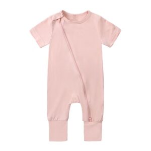 Short Sleeve Bamboo Baby Romper – Lightweight Summer Clothes for Infant 0-12 Months – Easy Zip Closure