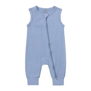 Summer Bamboo Baby Romper – Short Sleeve Zip Up Onesie – Soft Breathable Newborn Pajama Bodysuit